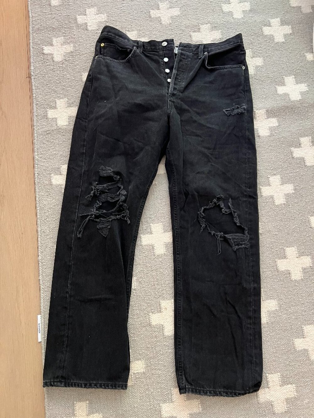 Agolde 90s Mid Rise Loose Fit Jeans Black Distressed Denim Audio Size 31